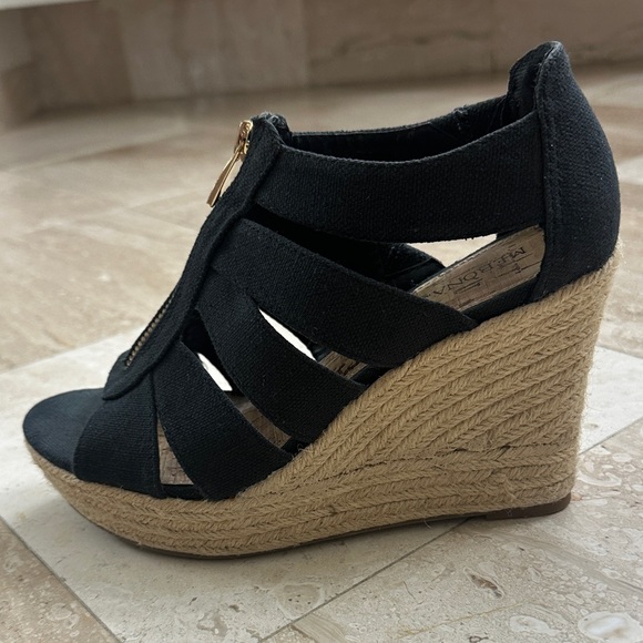 Merona Shoes - Merona Women’s Wedge Black Sandals With Jute Heels & Zip Front